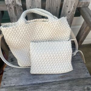 Rachel Zoe Cream Textured woven Tote and Clutch Set